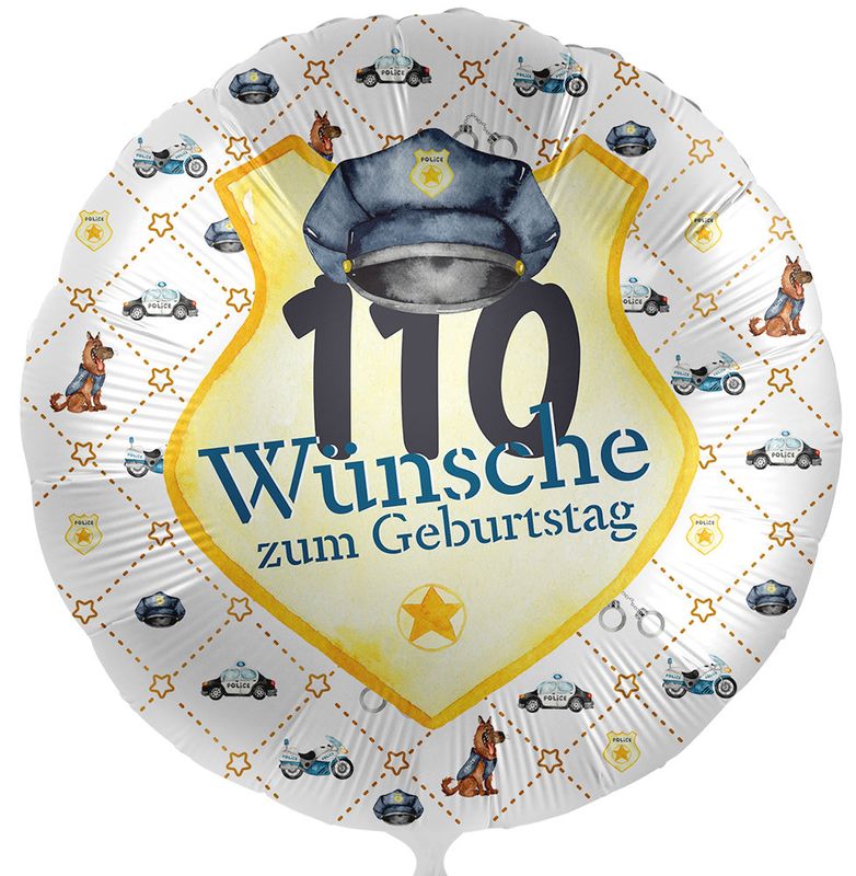 Polizei Geburtstags Folien Ballon 110 Wünsche zum Geburtstag