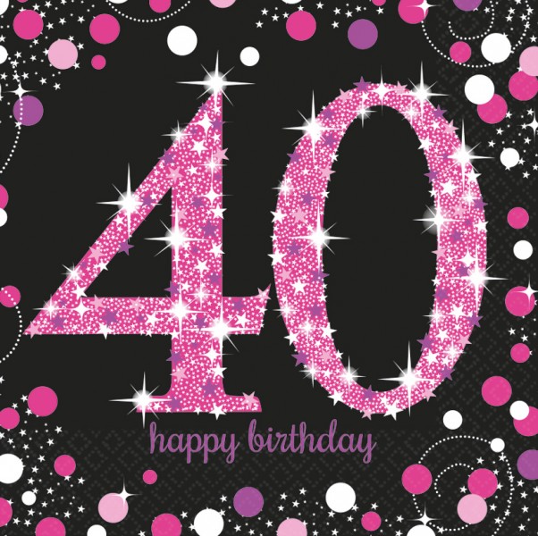 16 Servietten Glitzerndes Pink Und Schwarz 40 Geburtstag