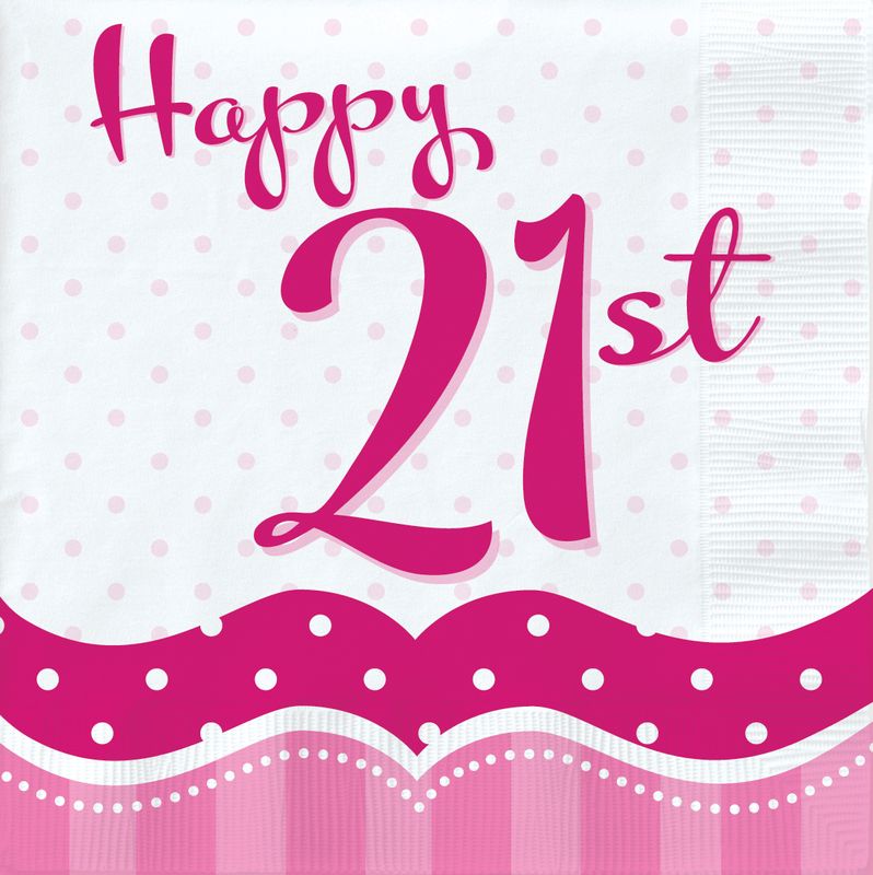 18 Servietten Perfectly Pink zum 21. Geburtstag