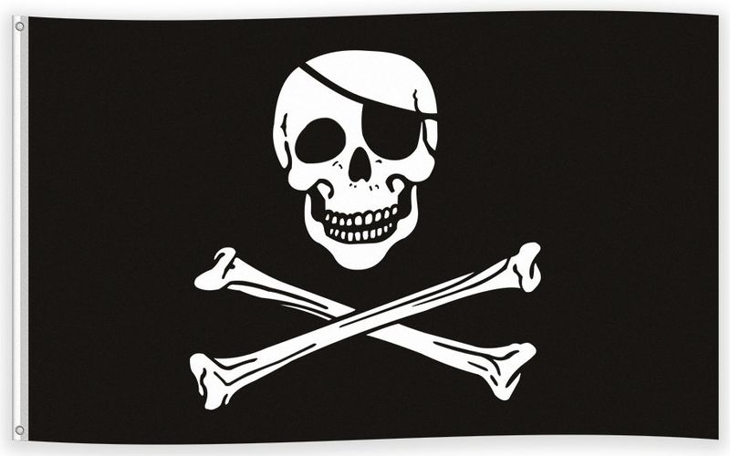 Piraten Flagge aus Stoff Schwarz mit Totenkopf 150x90cm